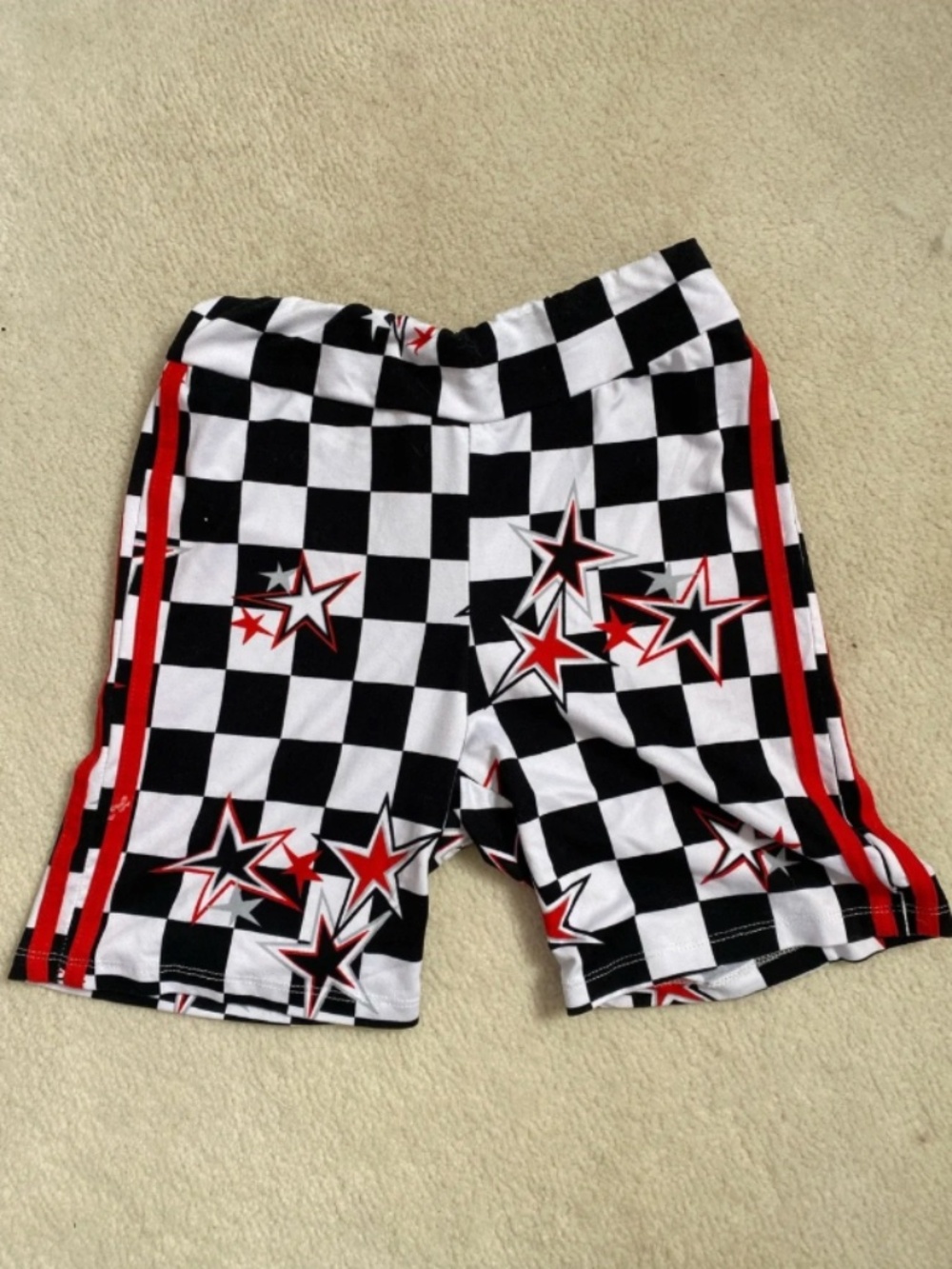 Checkered Star Print Biker Shorts